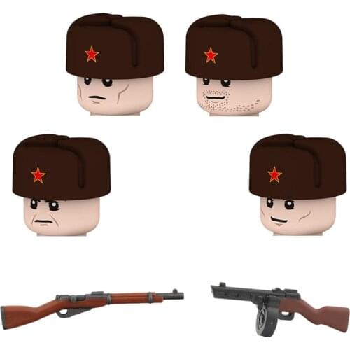 WW2 Military Soviet Union Soldiers Figures Building Blocks Russian Volunteer Army Infantry Weapons Guns Helmets Bricks Toys