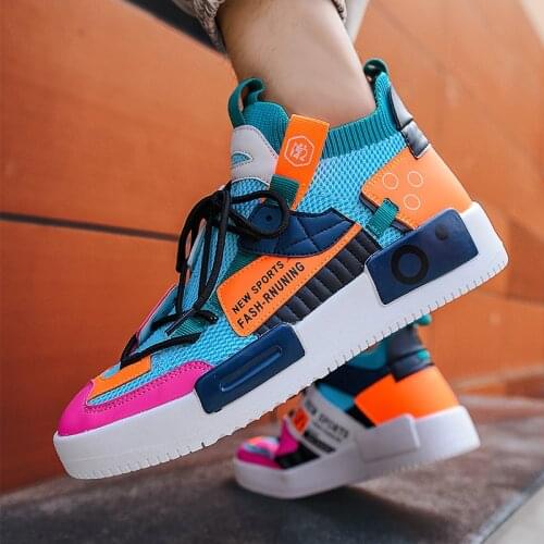 New Fashion Colorful High Top Men Sneakers Street Wear Hip hop Shoes Man Breathable Mesh Mens Casual Shoes Zapatilla Hombre