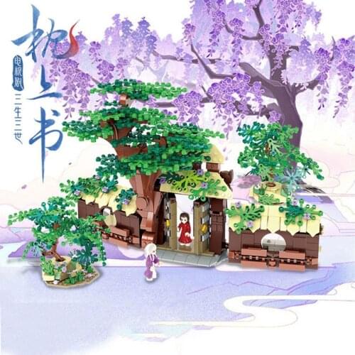 Chinese TV Series MOC Bricks Toys Three Lives,Three Worlds Fanyin Valley Mountain Gate Model With Figures Building Blocks Kit