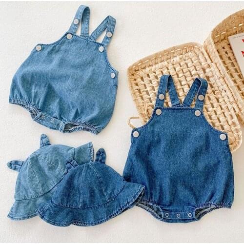 Summer Baby Boy Girl Sleeveless Cowboy Romper + Hat Children Romper Kids Baby Boy Girl Clothes Romper Infant Rompers 0-3Yrs