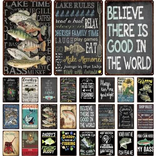 Fishing Metal Tin Sign Lake Rules Shop Rules Plated Pendant Plaque For Country Market Fishing Place Garage Iron Painting 20*30cm