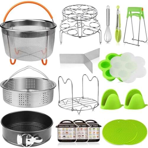 18 pieces Pressure Cooker Set Fit For Instant Pot / 8Qt 2 Steamer Baskets Springform Pan Stackable Egg Steamer Rack Egg Beater