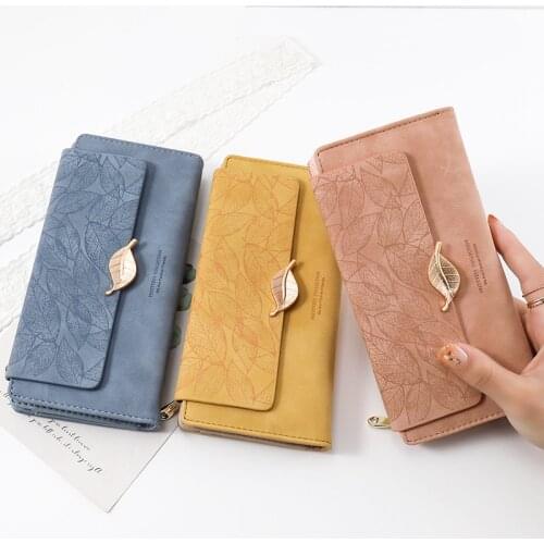THREEPEAS New Ladies Wallet PU Leather Wallet Womens Long Wallet Golden Leaf Bag Handbag Ladies Coin Purse Card Holder Clutch