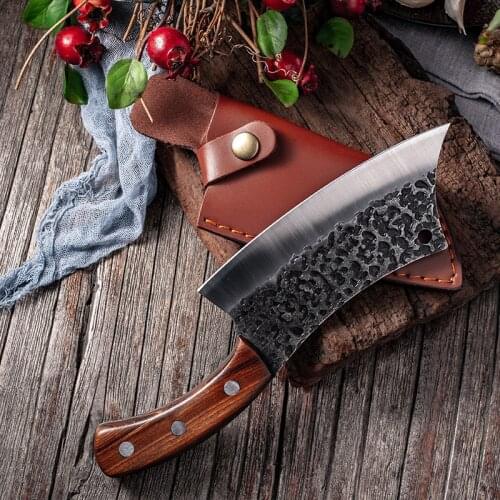 Stainless Steel Chef Knife Forged Handmade Kitchen Knife With Cover Picnic Camping Portable Meat Cleaver Kitchen Accessories