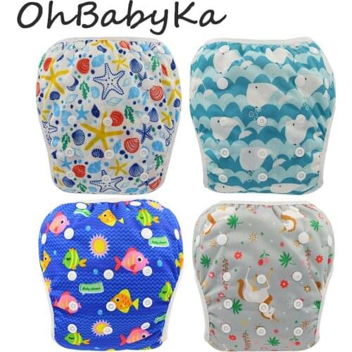 Ohbabyka Baby Swim Diapers New Waterproof Infants Swim Nappy Washable Diaper Cover One Size Reusable Training Pants for 0-3Years