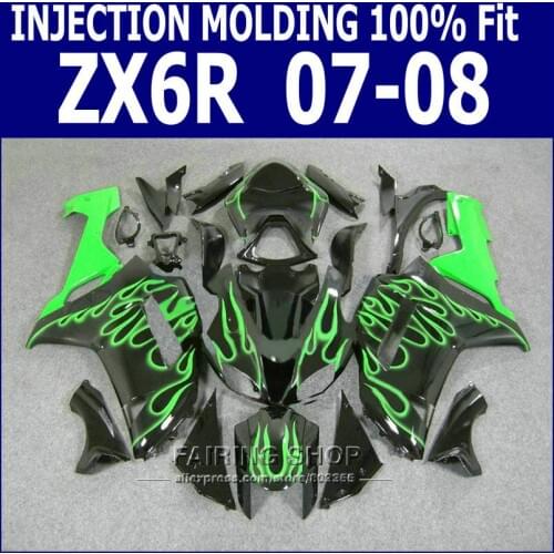 Pop!!!Green flame zx6r 2007 2008 Fairings For Kawasaki Ninja 07 08 Fairing kit (100%fit customize ) S38