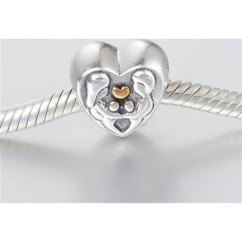 Golden Plated Heart Family Charms Fit Charm Bracelet Femme 925 Sterling Silver Beads for Jewelry Making Fashion DIY Kralen