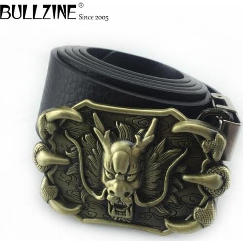 Bullzine dragon head belt buckle retro cowboy jeans gift belt buckle with PU belt with connecting clasp FP-03717 drop shipping