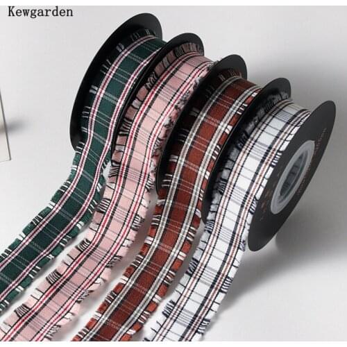 Kewgarden Tassel Plaid Ribbon 1" 25mm DIY Hair Bow Corsage Sewing Accessories Handmade Tape Packing Riband 10 Yards
