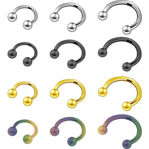 2Pcs Titanium Steel Nose Rings Screw C Horseshoe 6mm 8mm 10mm Cartilage Earrings Septum Body Piercing Jewelry Mix Colors 16G