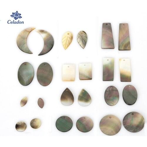 6pcs Assorted Shape Abalone Shell Pendant Natural Mother Pearl Charms Black Vintage Necklace Pendants DIY Jewelry Findings