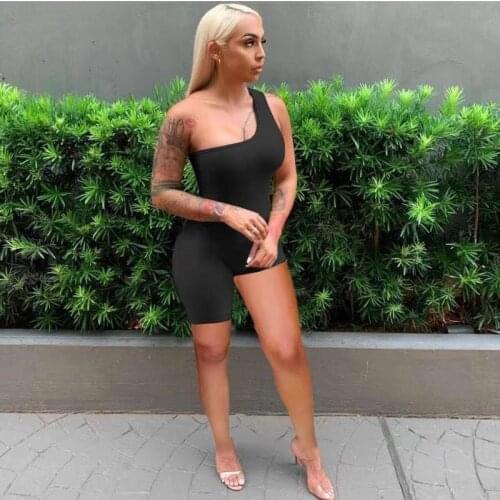 Thorn Tree 2021 Sexy Women Jumpsuit Clubwear Off Shoulder Single Strap Bodycon Summer Rompers Orregular Hem Biker Shorts Summer