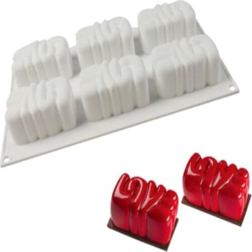 6 Cavity Love Silicone Cake Mould 3D Letter Baking Mold for Chocolate Mousse Jelly Pudding Dessert Bakeware Pan Decorating Tools