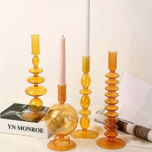 Nordic Retro Candle Holders Glass Table Centerpiece Candlestick Wedding Minimalist Romantic Portacandele Table Decor AC50CH