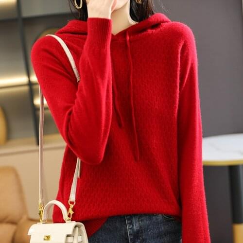 100% Soft Wool Hoodie Sweaters 2021 New Knitted Jumpers Long Sleeve Fashion Winter Lady Cashmere Pullovers With Argyle Pattern