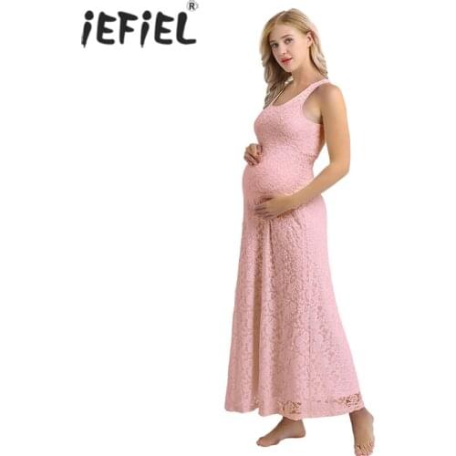 High Quality Women Maternity Dress for photography photo shoot Summer Sleeveless Lace Overlay Long Dress Maxi Pregnancy Clothes