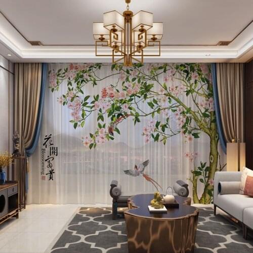 3D Customized Photo Curtains Drape Panel Sheer Tulle Curtains For Living Room Door Bedroom Natural Birds Chinese Style