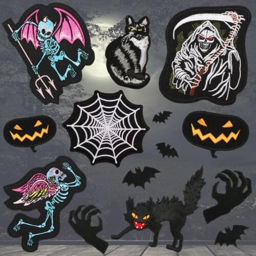 Halloween clothes iron Patch bat demon pumpkin head ghost claw spider web embroidery ironing Patches DIY Applique Badge Decor