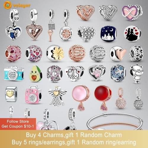 Volayer Valentines Style 925 Sterling Silver Beads Lady and Tramp Freehand Heart Dangle Charm fit Original Pandora Bracelets