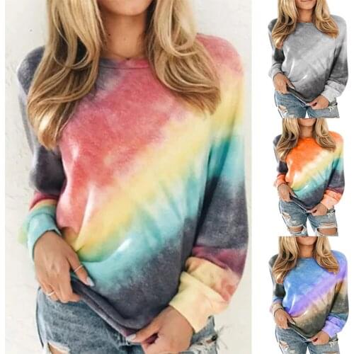 2021 Hot Sale Women Winter And AutumnTie Dye Long Sleeve Sweatshirts Pullover O Neck Tops For Woman