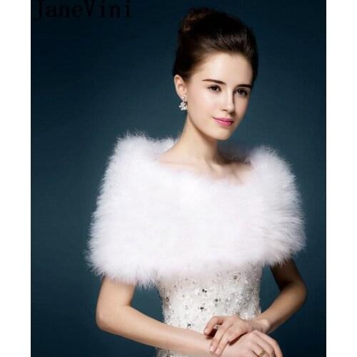 JaneVini White Ostrich Feather Bridal Shawls Fur Shoulder Wrap Bride Cape Dress Evening Wedding Etole Fourrure Bolero De Mariage