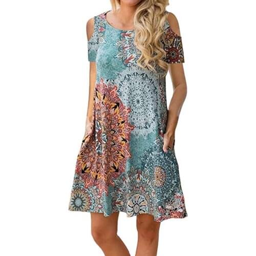 Beach Dress Off Shoulder Short Sleeve Mini Dress Flroal Printed Casual Loose Plus Size Streetwear Holiday Dress For Women Robe