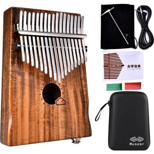 1 Set Eq Acacia Mangium 17 Key Electric Pickup Thumb Piano Kalimba Eva Bag + Audio Cable Wood Color