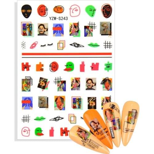 1 Sheet 2021 New Nail Decals Water Nail Stickers Abstract Face Animals Fruit Flowers Design Nail Art Slider Wraps Decorations