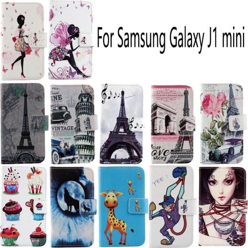 1Pcs Luxury New Arrive Book-Design Protective Cover Skin Flip PU Leather Case For Samsung Galaxy J1 mini Phone Case