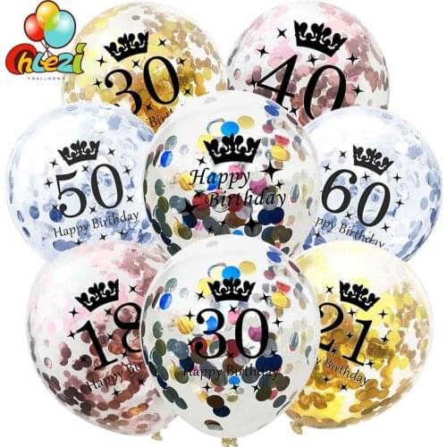 10pcs Rose Gold Confetti Balloons Latex paillette Balloons 18 21 30 40 Happy Birthday Balloon Wedding Decoration Party Supplies