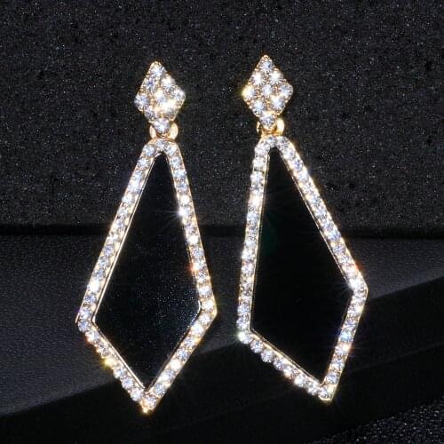 2018 New Style Deisgn Simple Geometric Earrings Brincos Luxury Crystal Long Drop Earrings For Women Fashion Party Jewelry WX071