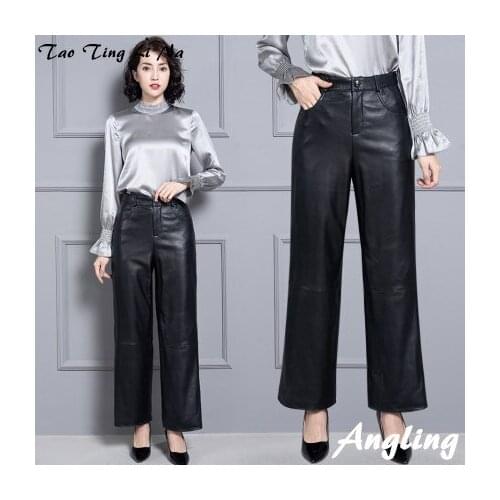 Top brand Fashion 2020 Women Real Genuine Sheep Leather Pants KP2 high quality