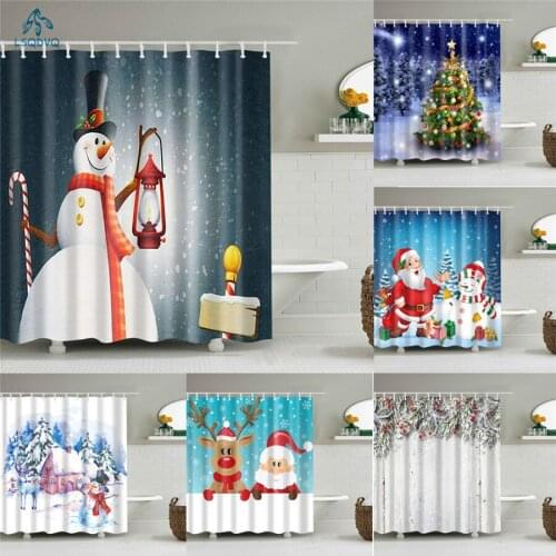 3d Merry Christmas Bathroom Shower Curtains Snowman Deer Frabic Waterproof Polyester Bathroom Curtain Accept Wholesale