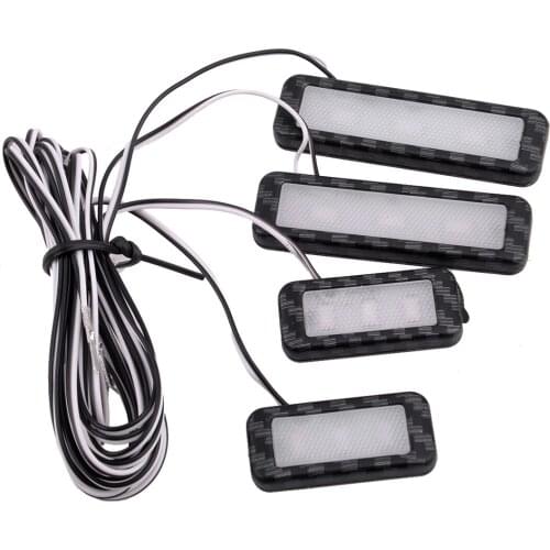 4Pcs 12V Universal Car Interior Door Handle Bowl Blue LED Ambient Atmosphere Light Accessories Carbon Fiber Style Plastic