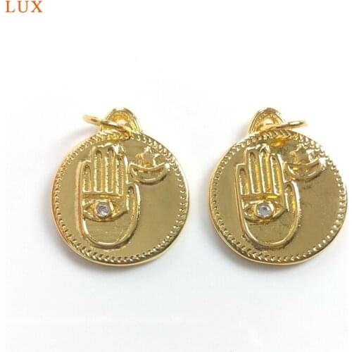 5pcs Gold Hamsa Hand Pendant Necklaces For Women Luck Hand Pendant Amulet Spiritual Charm Hand of God Gold Brass Pendant Jewelry