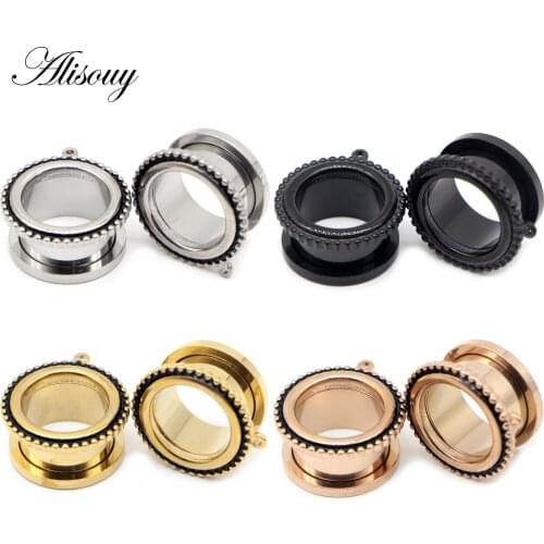 Alisouy 2 pieces New Fashion Ear Piercing Tunnels Ear Expanders Surgical Stainless Steel Classical Gagues 6-25mm with DIY Hole