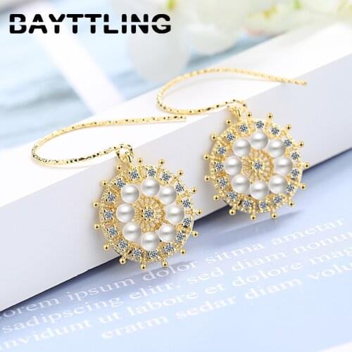 BAYTTLING 925 Sterling Silver 40MM Fine Zircon Pearl Earrings For Women Fashion Pendant Earrings Jewelry Wedding Gift