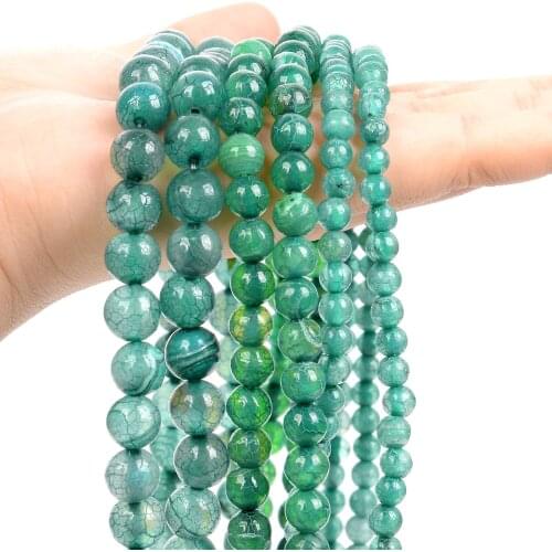 Natural Stone Beads Smooth Green Fire Dragon Veins Agate Round Loose Spacer Beads for Jewelry Making Bracelets Necklace 6/8/10MM