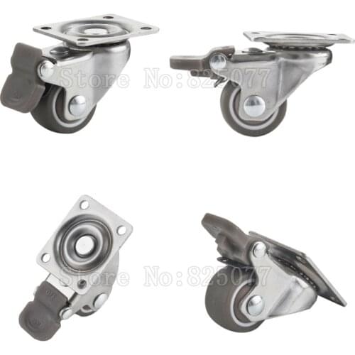 Brand New 4PCS 1Inch Swivel Wheels Castors Rubber Mute Trolley Furniture Casters w Brake Load Bearing 45KG/4PCS