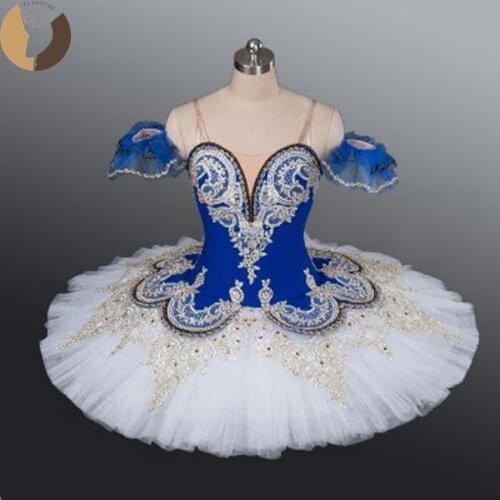 FLTOTURE Blue White Classical Professional Ballet Tutus Blue Bird Variation Costumes Ballet Stage Dancewear Child Pancake Tutus