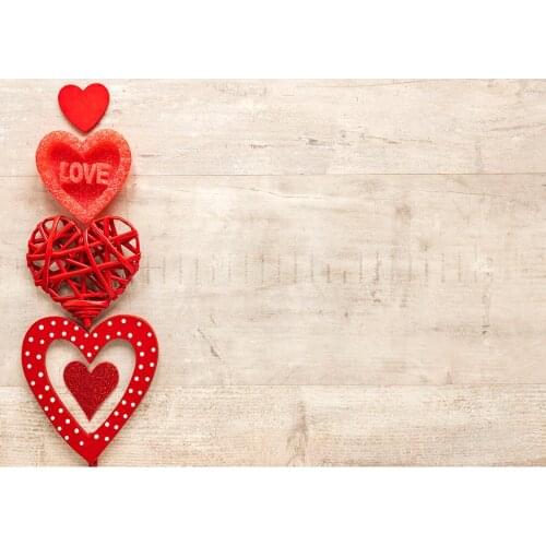 Red Hearts Wooden Board Photography Backdrops Customized Backgrounds for Lovers Valentines Day Wedding Photobooth Photo Studio
