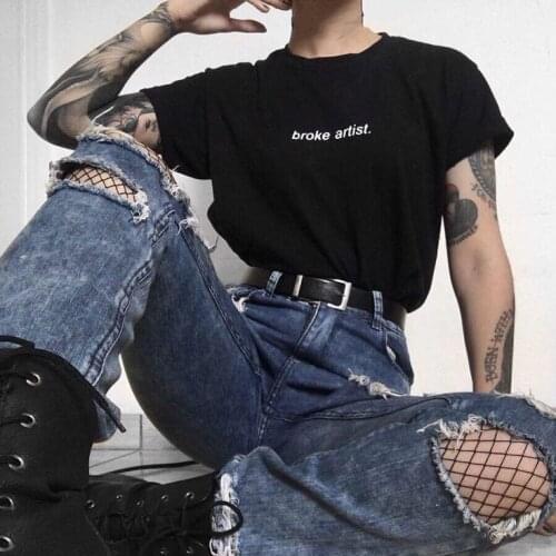 Broke Artist Letters Print Black Graphic Summer T-shirt Gothic Aesthetic Tee 90s Punk T Shirt Harajuku Tops Tumblr Clothing Tees
