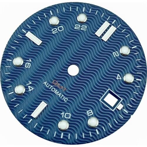 HQ 31mm 24Hours Blue/Black GMT Wave Pattern Watch Dial Set For Mingzhu DG3804 Mov't Sea Master Style Copper With Blue Lume