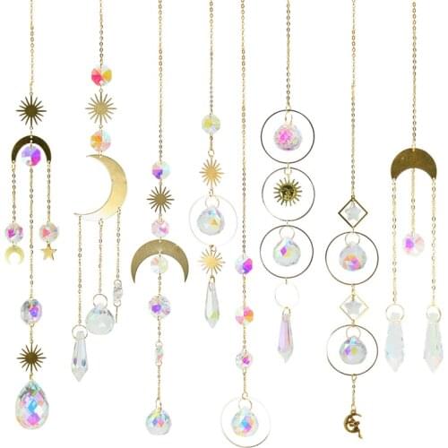 Crystal Pendant Star Moon Windchimes Wedding Garden Window Curtain Decor Wind Chime Hanging Decoration Suncatcher Craft Gifts