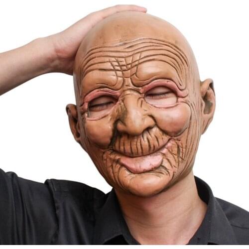 X-merry toy Realistic Old Man Wrinkle Mask Latex Full Face Mask Halloween Party Decoration Costume