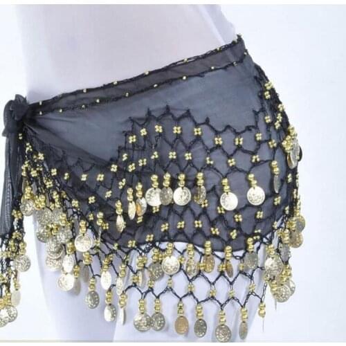 Indian Belly Dance Hip Skirt Scarf Wrap Waist Belt Three Layers Gold Coins Sequins Hip Dress Scarf