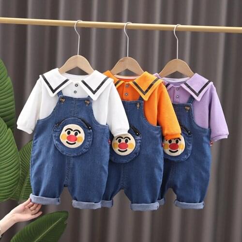 Baby Girl Boy Clothing Sets Spring Autumn New Kids Fashion Cute Baby Collar T-shirt+Cartoon Bag Overalls Toddler Casual Outfits