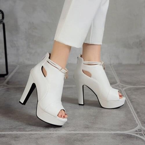 Leather Gladiator Sandals Big Size 34-50 New Platform Fashion High Heels Women Peep Toe Fish Head Sexy Party Wedding Shoes 33-10