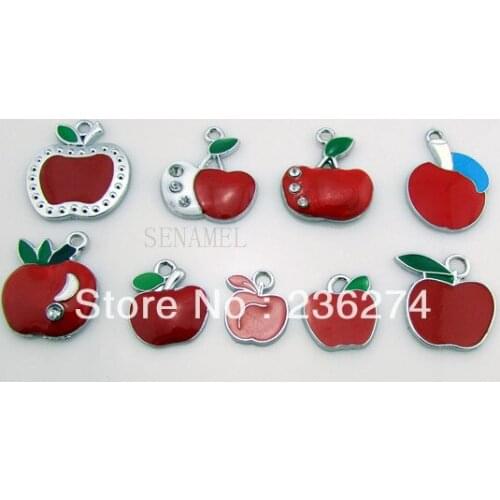 M19 Wholesale Mix 100Pcs Alloy Metal Enamel Apple Charms DIY hang pendant accessories