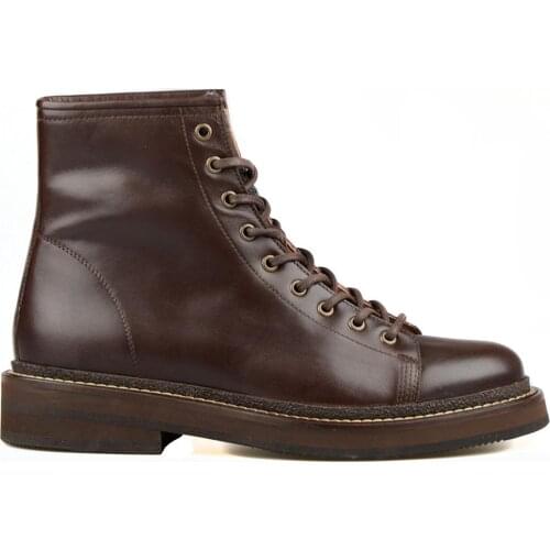 FootCourt Mens Brown Leather Motorcycle Boots Combat Boots Gothic Punk Boots Army Military Tactical Boots Riding Shoes Handcraft